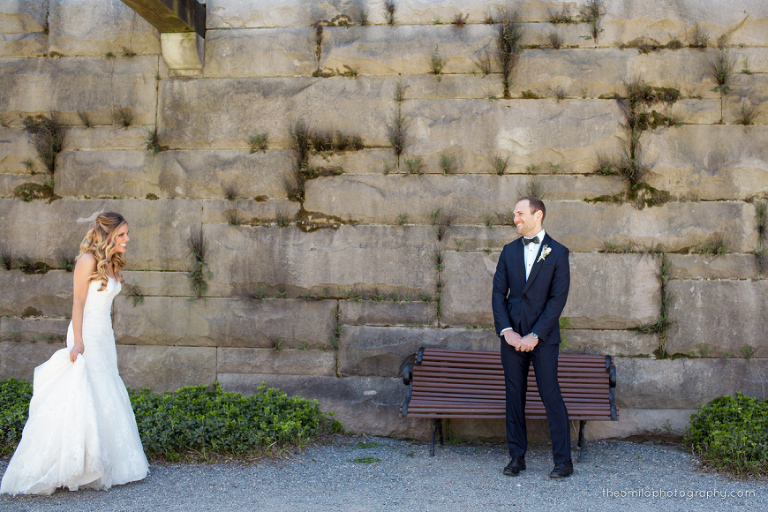 Bride and Groom first look Biltmore Estates