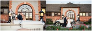 Bride and Groom with vintage car at Biltmore Estate